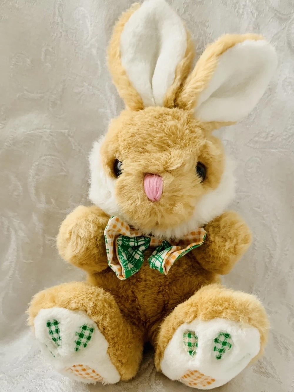 Vintage Brown Bunny Rabbit Plush Easter stuffed animal Carrot Feet 8"